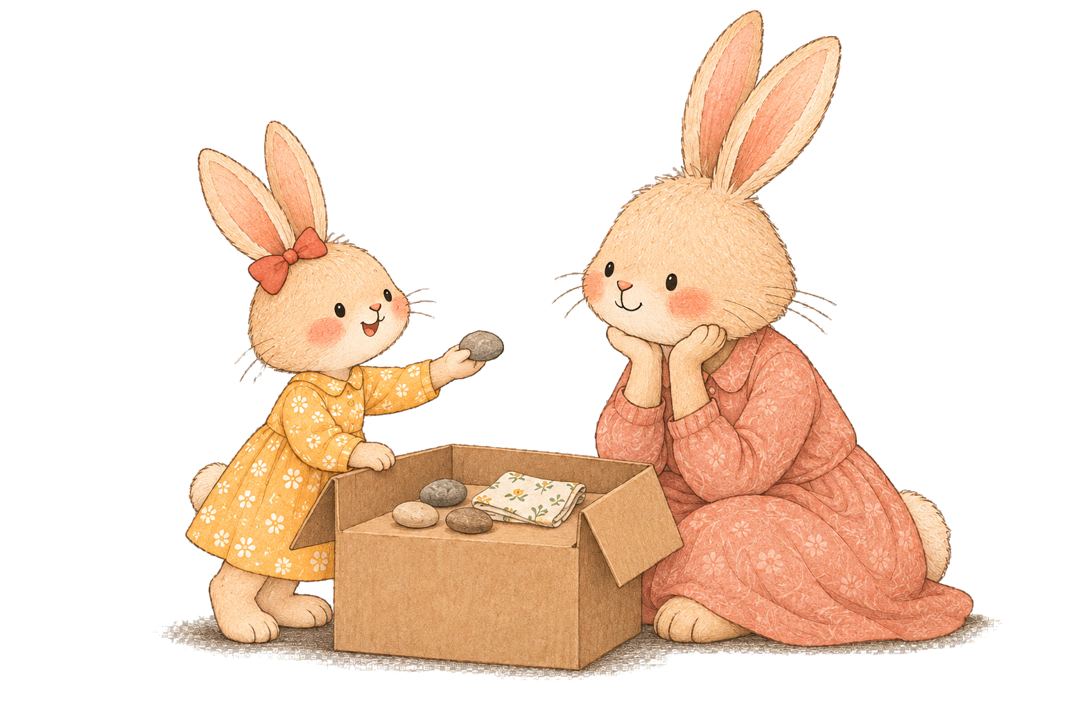 A child and parent share an imaginative cardboard-box game