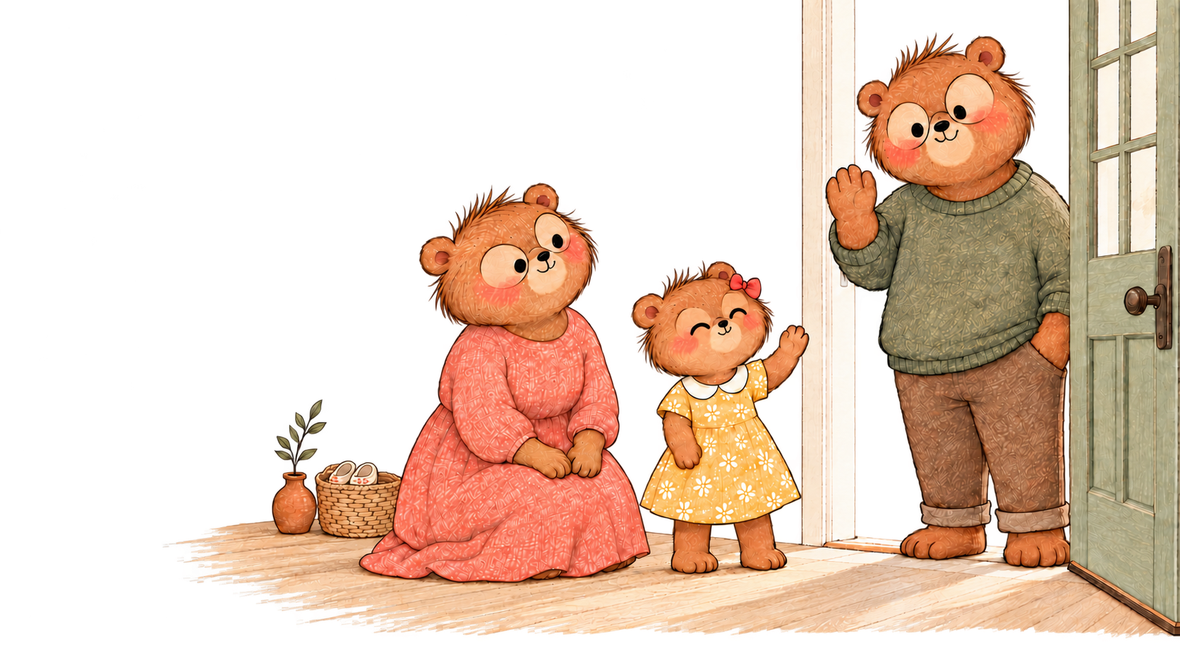 A Bear child waves goodbye while her parents respect her choice