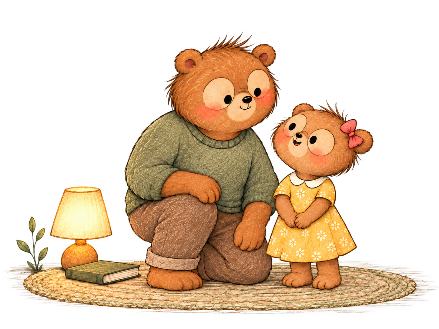 A Bear parent stays close and listens to a child in a quiet evening moment