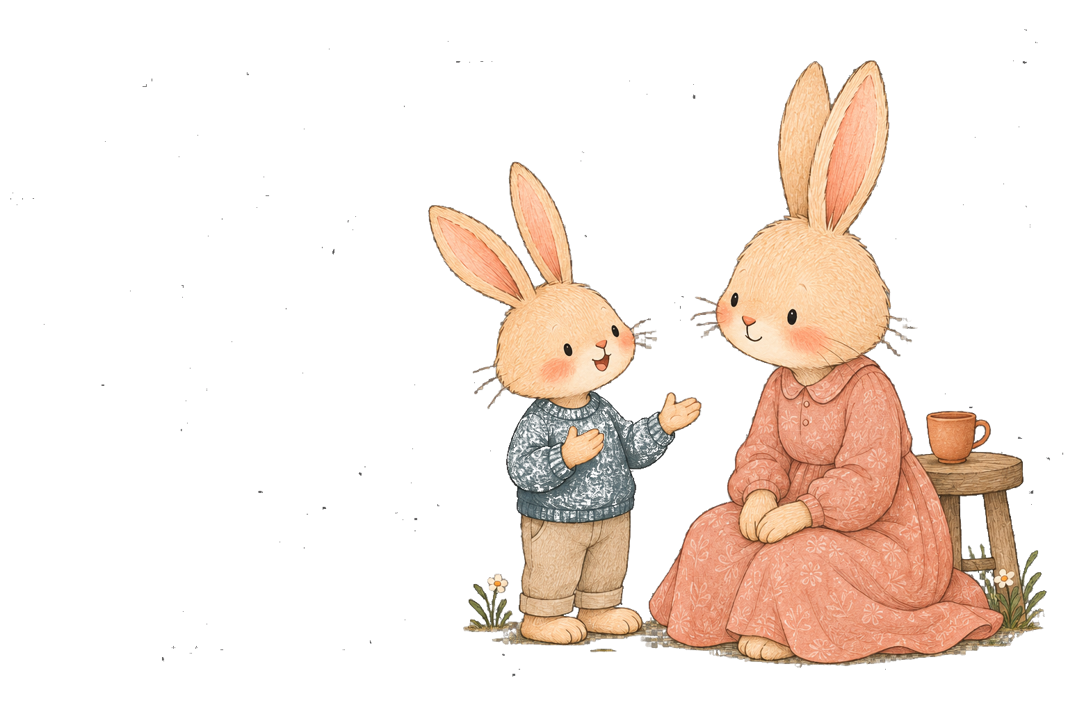 A Rabbit parent listens attentively while a child explains something important