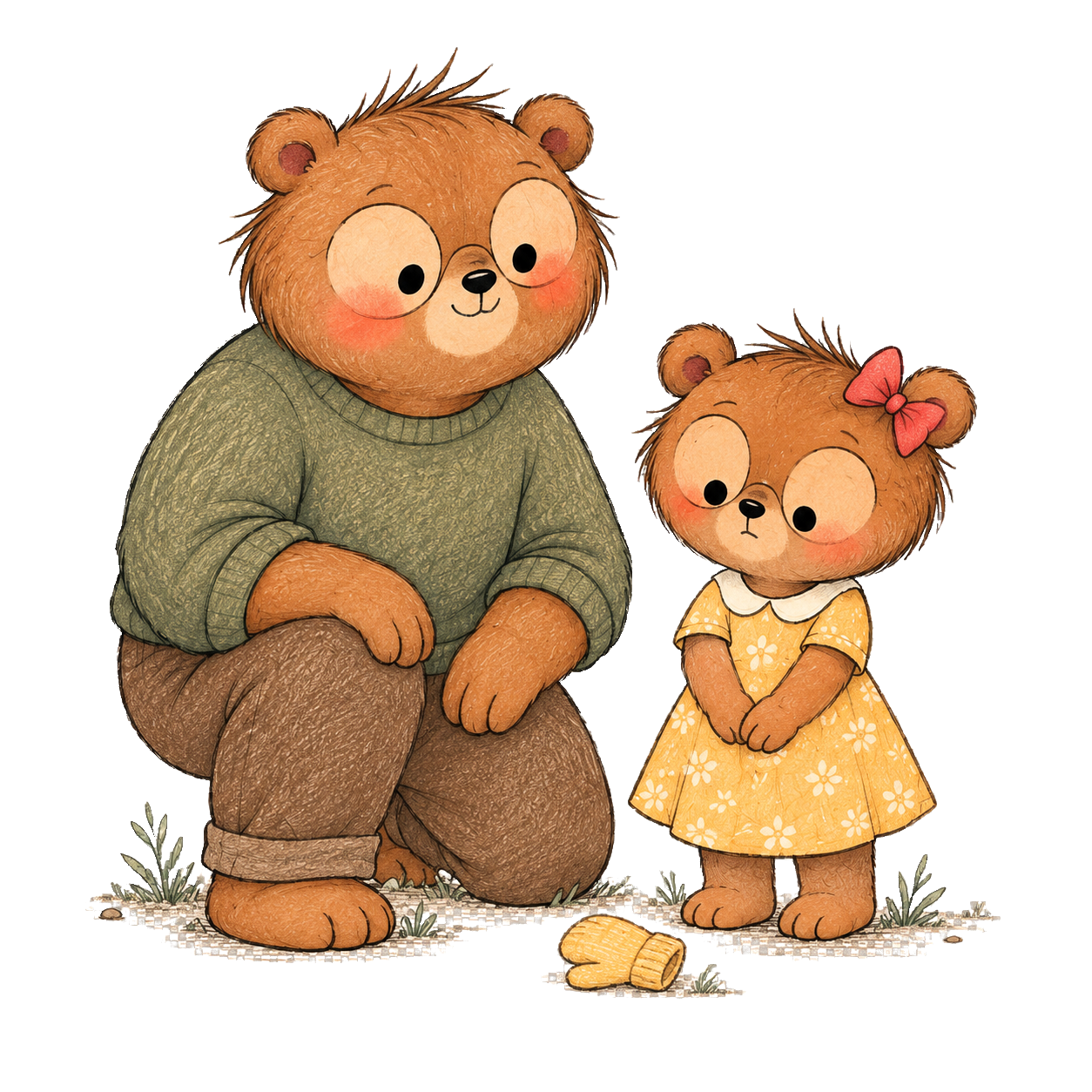Papa Bear pauses to understand a quiet moment with Bear Girl